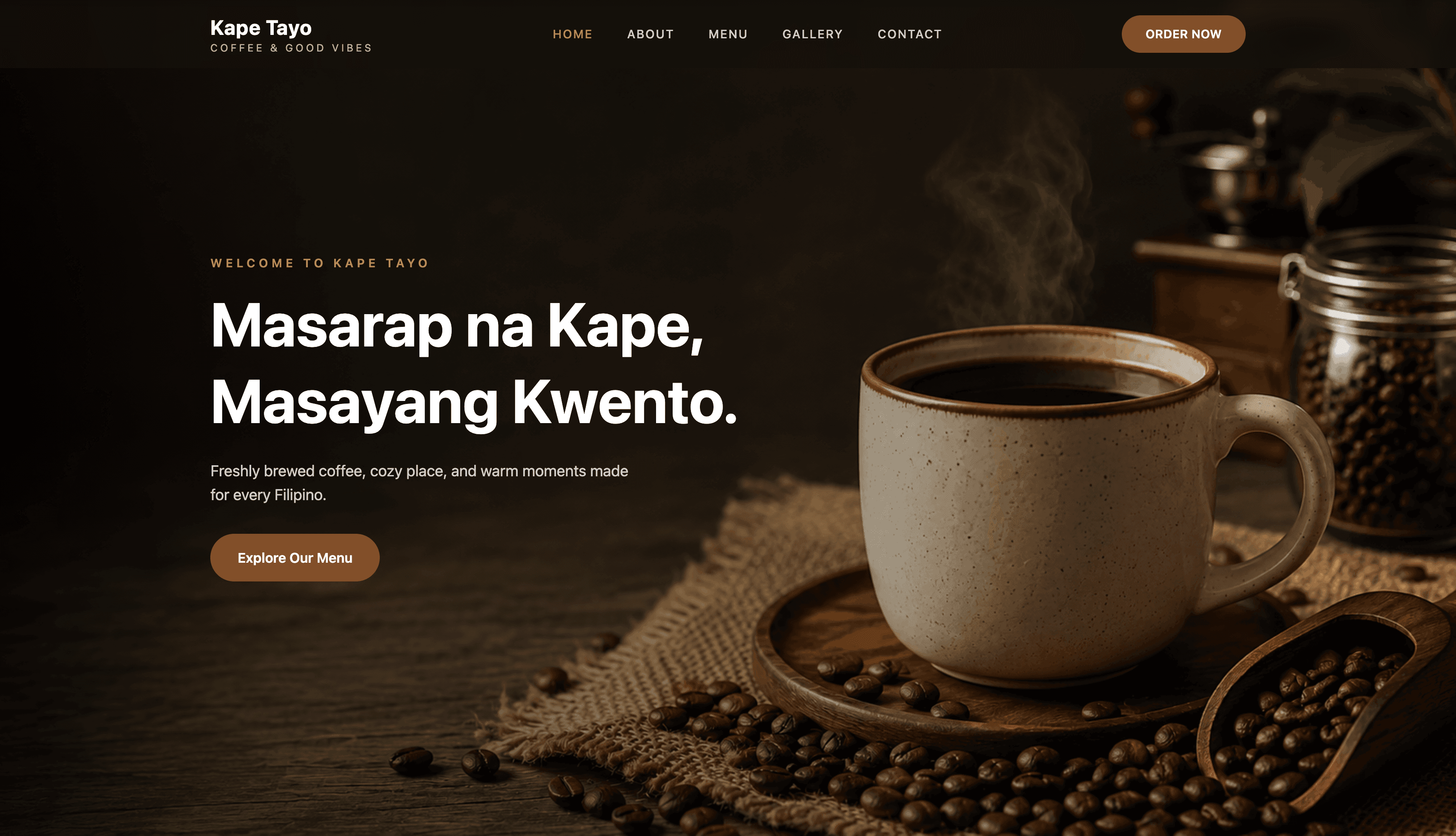Kape Tayo coffee shop landing page